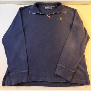 VTG Polo Ralph Lauren Men's Large Navy Blue Quarter Zip Pullover Sweater